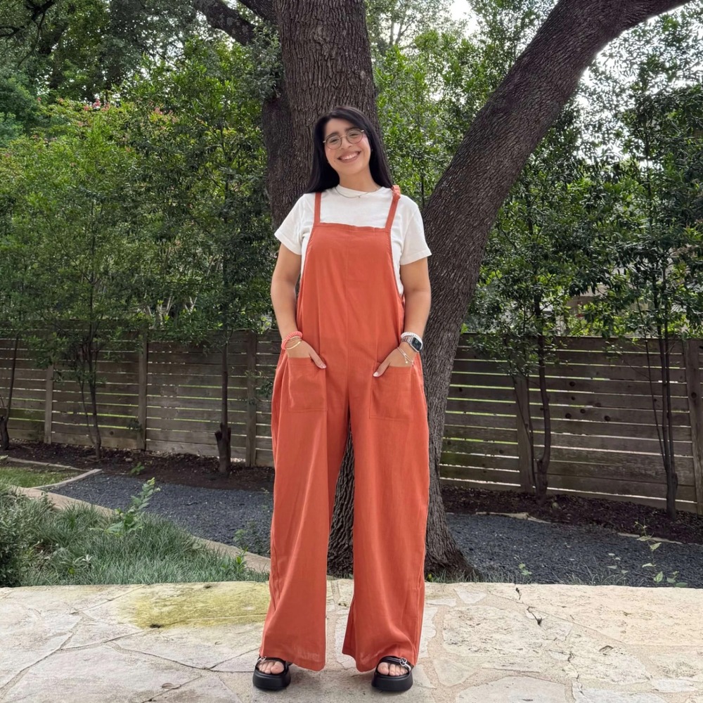 Shiny by Nature Womes Linen Overalls Canyon Orange Wide Leg Square Neck Bib